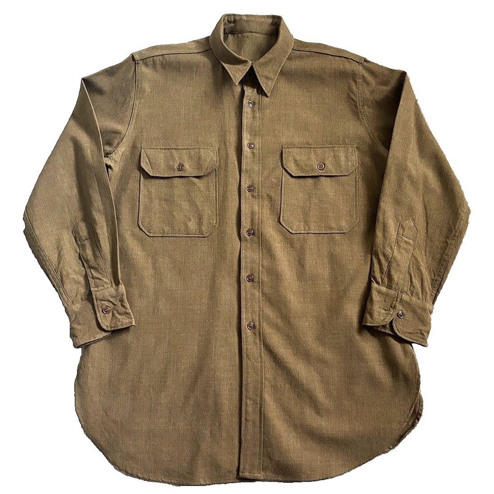 Vtg WWII USA Army Military M37 Wool Flannel Field Shirt Men Large Green Olive
